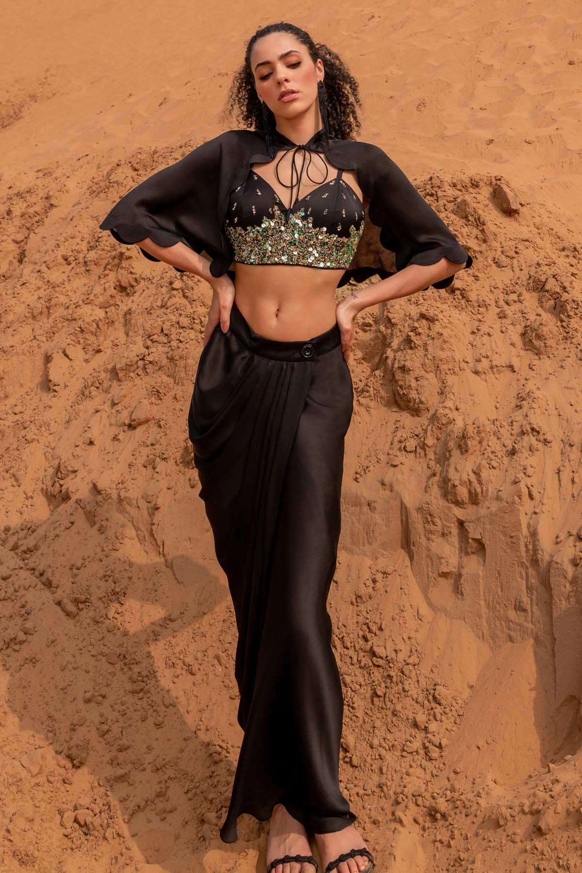 Buy Designer Black Embroidered Skirt Set Online